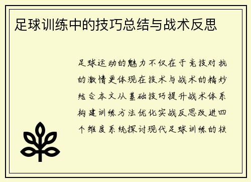 足球训练中的技巧总结与战术反思